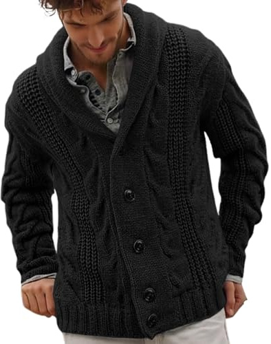 Genérico Chaqueta Cardigan De Punto Hombre, Chaqueta De Punto Hombre Manga Larga Cárdigan De Punto Trenzado Casual Cuello De Chal Abotonado Bloques De Color Abrigo Informal Otoño Invierno