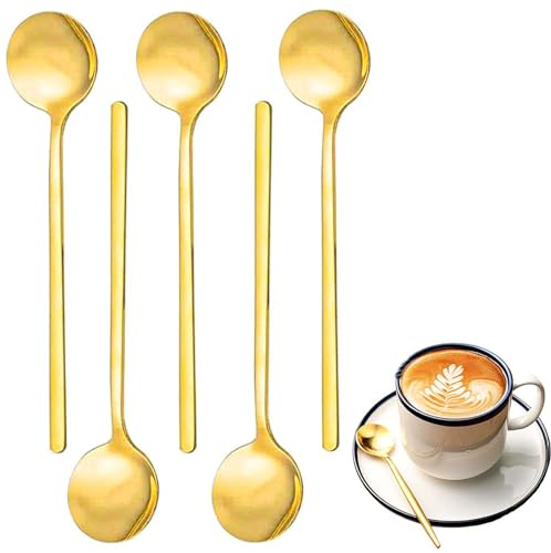 Lot de 6 cuillères à café dorées en acier inoxydable de qualité supérieure - Design moderne élégant - Passe au lave-vaisselle - Pour café, sucre, dessert, glace, soupe, moka