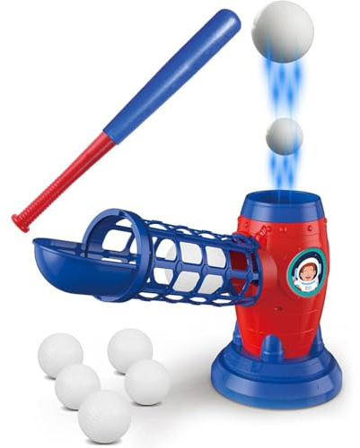 Keeplus Set de Lanceur Automatique de Baseball pour Enfants, Jeu de Baseball Enfant avec Lanceur Automatique,Ensemble de Tee-Ball avec Batte, 5 Balles, Jouet Sportif Extérieur (Electric)