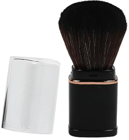 UKCOCO Brocha de Maquillaje Retráctil Negra para Rubor y Polvos Faciales, Pincel de Fibra Sintética para Viaje, Herramienta Profesional para Aplicación Uniforme y Compacta