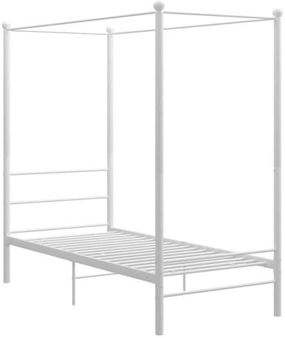 Fecpoo WGYHOME Himmelssäng vit, 100 x 200 cm av pulverlackerad metall med överram för gardiner