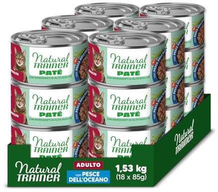 Natural Trainer Adult Cibo umido per gatti adulti - Paté di Pesce dell'Oceano - 18 lattine da 85g