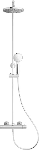 Jacob Delafon - Camille termostatblandare duschpelare - runt huvud regnstråle 20 cm - rund dusch 10,5 cm 3 jet - justerbara monteringsfästen - krom - E41454-CP