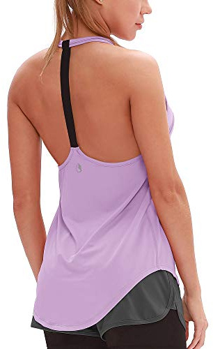 icyzone Workout Tank Tops for Women - Gym Yoga Shirts, T-Back Sport Running Tank Top (XL, Lilac)