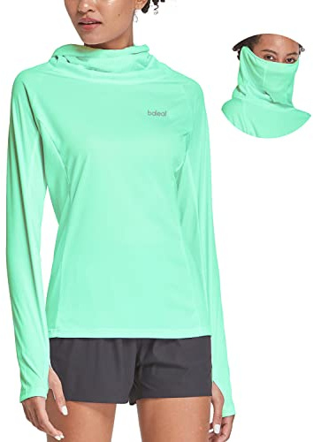 baleaf Women's Hiking Long Sleeve Shirts with Face Cover Neck Gaiter UPF 50+ Lightweight Quick Dry SPF Fishing Running Hoddie Light Green Size L