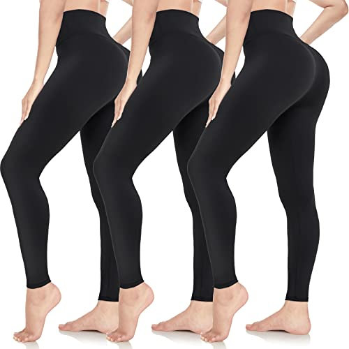ACTINPUT Black Leggings for Women Soft High Waisted Tummy Control Leggings Sports Workout Gym Running Yoga Pants(Black*3,S-M)