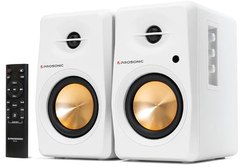 P Prosonic BT30 Altoparlanti da scaffale Bluetooth ad Alimentazione Attiva, Monitor da Studio, Giradischi con Ingresso Ottico, Ingresso coassiale, Ingresso 2X RCA Aux Line, 60 Watt, (Bianco)