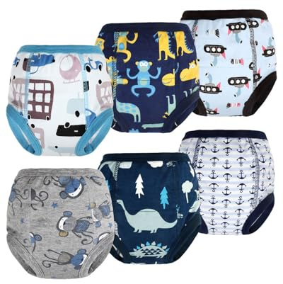 FLYISH DIRECT Mutandine Apprendimento per Bambino per Ragazzi Mutandine di Apprendimento Pantaloni da vasino per Bambini Cotone Assorbente Confezione da 6, 6T/6 Anni
