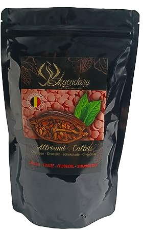 Legendary - it's all about beans CALLETS STRAWBERRY 1 Kg - pastilles, drops de chocolat belge, pour fondue, fontaines mais aussi délicieux comme boisson