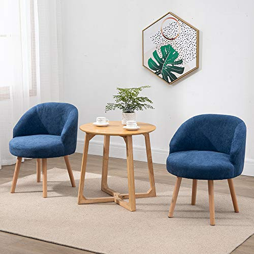 Menaka Fabric Occasional Armchairs Small Tub Chairs with Backrest Set of 2, Living Room Decor Sofa Side Chairs for Bedroom Lounge Hallway Soft Linen Upholstered Seat with Solid Wood Legs (Navy Blue)