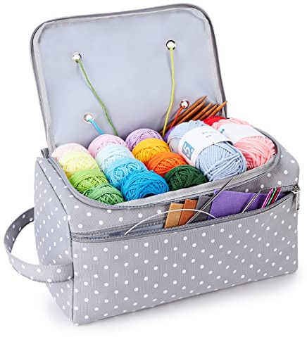 KALIDI Yarn Storage Knitting Bag Yarn Wool Crochet Hook Needles Accessories Organiser Holder Lightweight with Handle Strap