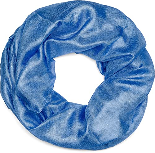 styleBREAKER Damen Loop Schal leicht und seidig mit Glitzer in Unifarben, Schlauchschal, Tuch 01016214, Farbe:Blau