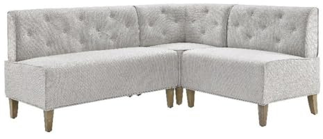 Powell Linon Hale Tufted Back Fully Upholstered Corner Nook Bench in Light Grey Fabric
