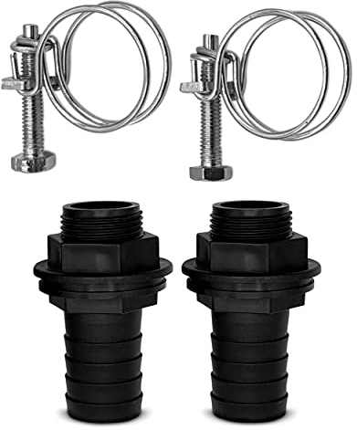 25mm 1 inch Water Butt Connector Kit – Heavy Duty Water Tank Outlet Connector Pack of 2 with 2 Double Wire Metal Clips – Easy Adjustment with Screw Fittings – Optimal Hose Securing. Set by MYPURECORE