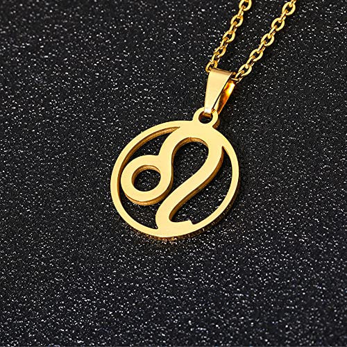 Lion Astrologie Constellation Signe Du Zodiaque Collier Pendentif - 12 Signes Du Zodiaque Constellation Pendentif Collier, Or Couleur Horoscope Signe Du Zodiaque Collier Pour Les Femmes,Leo,50Cm