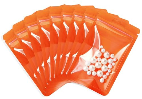 Rimiko 100 Piezas de Bolsas Herméticas Planas con Cierre Zip, Bolsas de Mylar Resellables para Alimentos con Orificio para Colgar, Bolsa Plástica Ziplock para Embalaje del Producto (Naranja, 8,5x13cm)