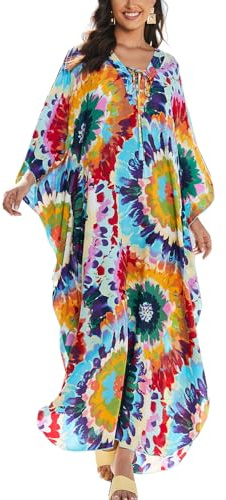 YOUKD Femme Robe Caftan Spacieuse Boho Plage Bikini Couvertures Peignoirs Poncho Taille Unique