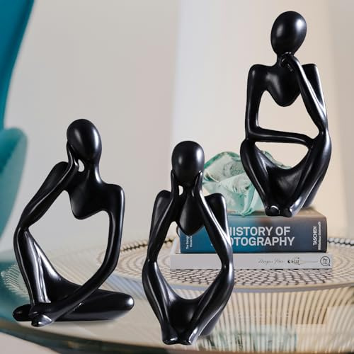 AOOGON 3 figuras de arte abstracto, estatuas decorativas, escultura de pensador, adornos para sala de estar, estantería, mesa de comedor, oficina (negro)