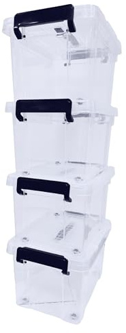 BARGAIN FACTORY 4 x Clear Plastic Storage Container Large Boxes With Lids, Closing Clips and Wheels 16L Integrated Handles Stackable BPA Free Box For Bedroom Office Living Room Kitchen