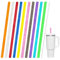 10 Pack Swirl Color Replacement Straws for Stanley 40 oz 30 oz Cup Tumbler, Long Reusable Clear Plastic Swirl Straws with Cleaning Brush, Hard Plastic Replacement Straws for Stanley, Half Gallon Jug