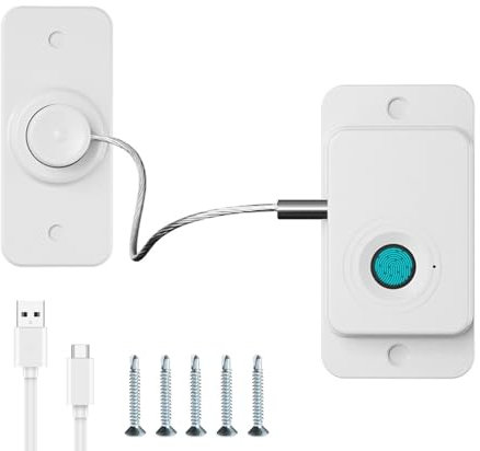 Kühlschrank Schloss mit Fingerabdruck, Schranksicherung Baby, Kindersicherung Ohne Bohren, Fenstersicherung Kinder, USB-Laden, Geeignet füR Haus und BüRo (Weiß)