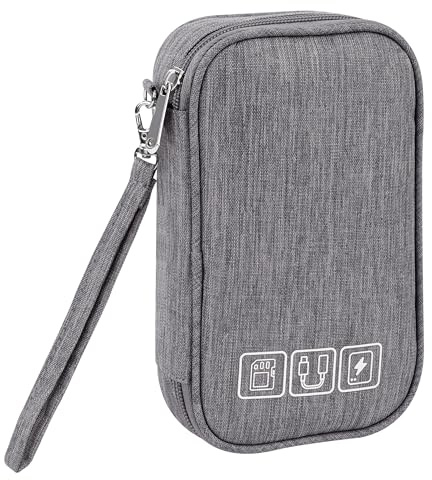 Tunejoy Sac de Rangement Câbles Petit Electroniques Portable Pochette Rangement Imperméable Organisateur pour Banque d'alimentation Fil d'écouteur USB 18,5x11,5x2,5 cm Gris