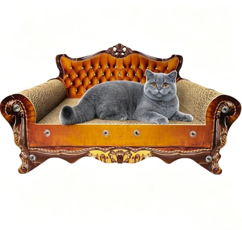 INRLKIT Luxury Cat Scratcher Sofa Couch Bed, Couch Shaped Scratching Bed Board, Scratch Lounge with Catnip, Scratcher for Indoor Cat Kitty Kittens Cardboard(Brown)
