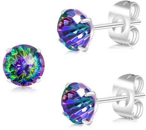 Artskin G23 Titanium Cubic Zirkonia Ohrstecker für Frauen Männer Ohrringe CZ Runde Schnitt simulierte Diamant 6mm Hypoallergen Silber Ohrringe für empfindliche Ohren