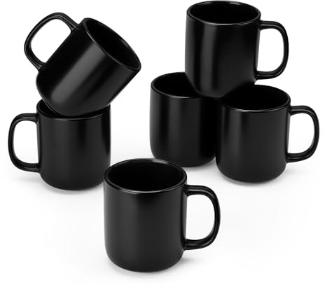 vancasso PLAYA - Tazas de Café y Desayuno con asa de Gres - 6 x 360 ml - Juego de 6 Tazas Para Té, Capuchino, Leche, Avena, Yogur - Apto Lavavajillas y Microondas - Negro
