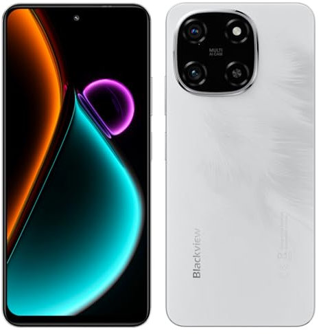 Blackview Color 6 AI Smartphone Libre, 24GB+256GB, Cámara 50MP+13MP, 6,67 HD+, Tres Ranuras para Tarjetas, Teléfono Móvil Android 15, Carga Rápida 18W, Altavoz Smart-K Box, Doke AI Apps, GPS Blanco