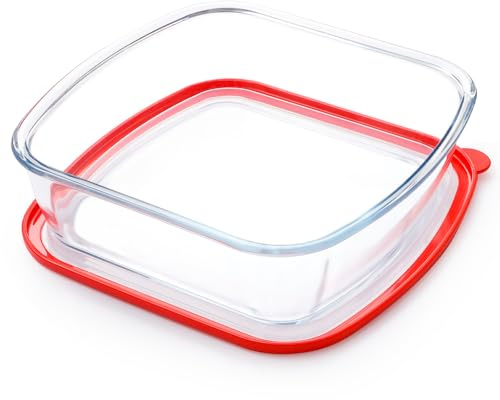 NUTRIUPS Bandeja cuadrada de cristal para hornear con tapa, 22 x 23 cm, 2,6 L