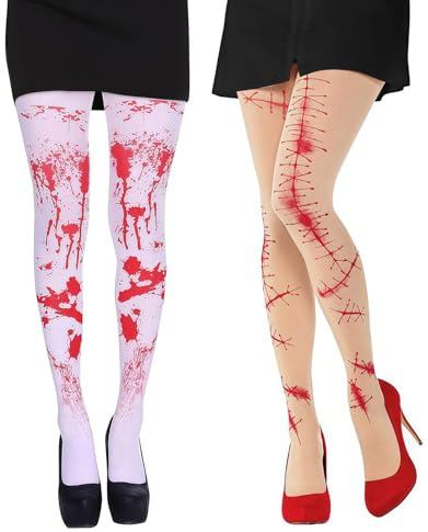 THXFUNAREA 2 Paires Bas de Sang Chaussette, Bas de Taches de Sang Halloween, Collant taché de sang, Chaussettes de Fête D'halloween pour Halloween Cosplay Costume, Taille unique