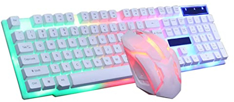 Keyboard and Mouse Set USB Wired Gaming Keyboard Mouse Set GTX300 And Combo Light up for Pc Computer Laptop Desktop, White