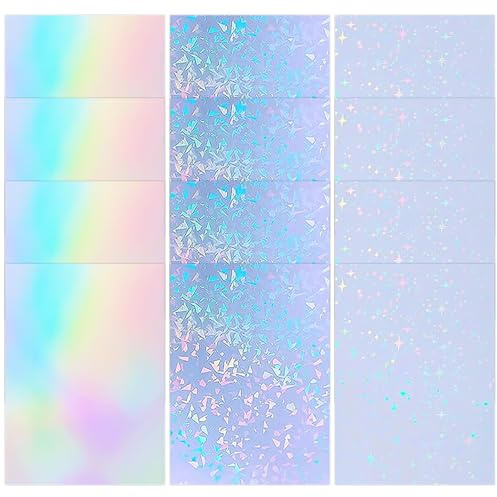 PATRICKWHITE 12 holografiska filmer, A4 holografisk klar plotterfolie vinyldekal iriserande självhäftande holografisk film för gör-det-själv hantverk dekoration adventskalender (3 mönster)