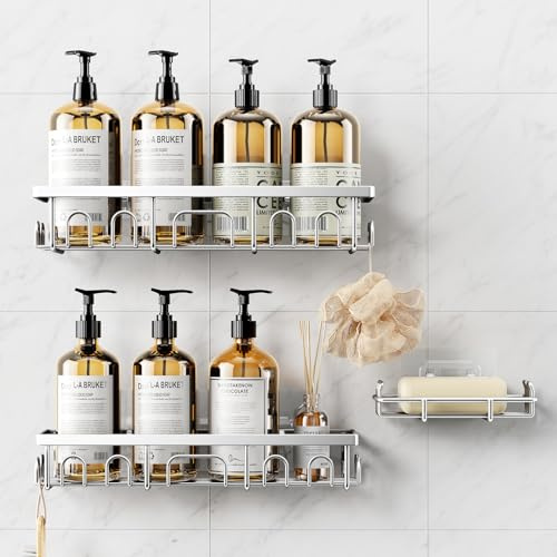 3 Piezas Acero Inoxidable Organizador Estanteria Baño Sin Tornillos - Plata