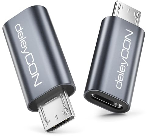 deleyCON Adattatore USB-C A Micro USB (2 Pezzi) - Presa USB-C A Spina Micro USB - Dati e Ricarica - per Galaxy S7, Controller PS4, Fotocamera, Cuffie, Tablet, ecc.