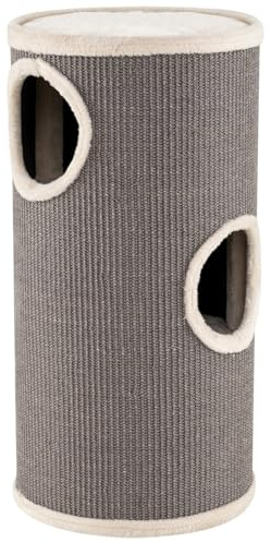 GYMAX Tonneau à Gratter pour Chat 70cm avec 3 Cachettes, Tour à Griffer Chat avec Perchoir en Peluche, Griffoir en Sisal, Entrées, Meuble Colonne Multi-Niveaux pour Chatons, Ø 36 cm