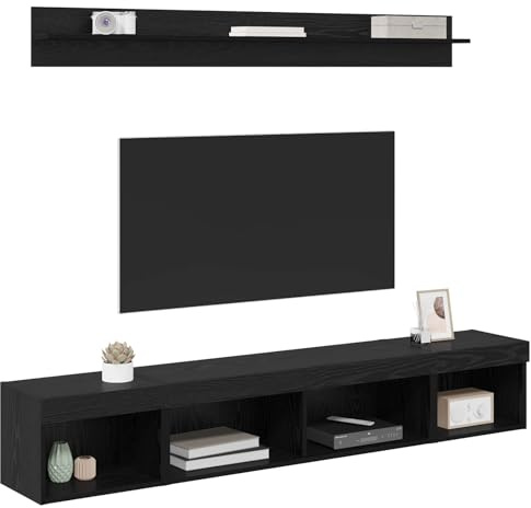 Conjunto de mueble para TV de pared 5 pcs Roble Negro, Almacenamiento para sala de estar, consola de medios moderna, soporte para TV rectangular, armario eficiente en espacio, unidad multifuncional