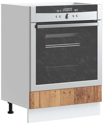 Zeehear Lucca Armoire de cuisine robuste aspect bois vieilli 60 x 46 x 81,5 cm avec pieds réglables pour four et micro-ondes