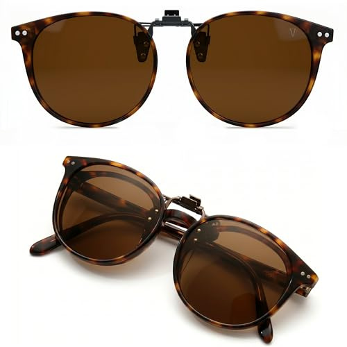 CREYESTAL Clip Lunettes de Soleil Polarisées, Relevable et Ultra léger, Surlunettes de soleil, Clip Solaire, Homme, Femme, 100% Anti-UV, Certifié CE