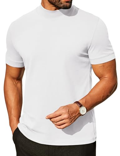 COOFANDY T-Shirt Homme Col Montant Été Manches Courtes Col Roulé Demi-Col sous-Vêtement Basique