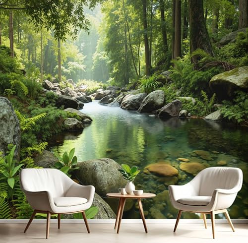 Selva Tropical Vibrante Papel Pintado Fotomurales Para, Tranquilidad Natural Papel Tapiz Pintado En Tejido de seda - Pared Moderna, Verde Grafito Murales Fotográficos Decorativos - 400 x 280 cm