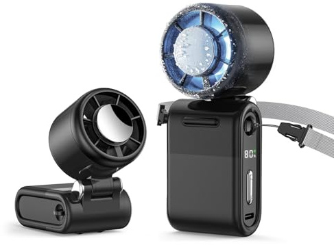 MERTTURM Ventilatore Portatile Funzione Ice Cooling a 16℃, 100 Livelli di Velocità e Potente Vento da 9,9 m/s, 3-in-1 Mano/Collo/Tavolo Mini USB Ventola per Viaggi, Campeggio e All'aperto, Nero