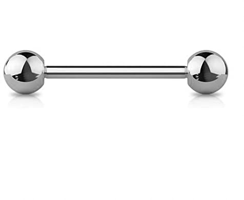 Jewel Barrel Silver Tongue Bar Straight Barbell 316L Surgical Steel 14G