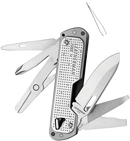 LEATHERMAN, FREE T4 Multitool and EDC Knife with Magnetic Locking and One Hand Accessible, Made in the USA, Stainless