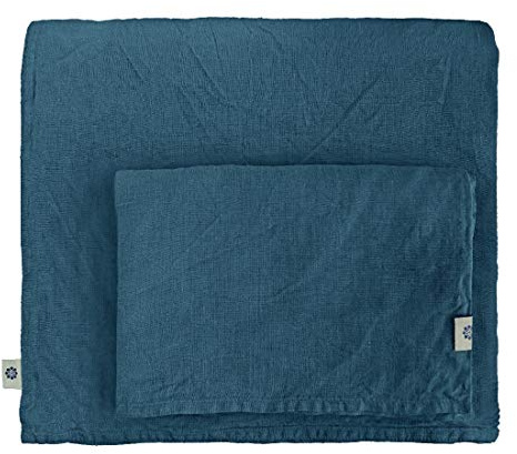 Linen & Cotton Juego de Ropa de Cama Alicia de Puro Lino - 100% Lino Lavado A La Piedra, 140 x 200cm (Single), Azul Gasolina
