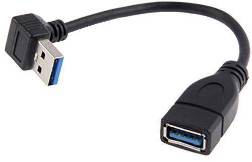 cablecc Cable de extensión USB 3.0 tipo A macho a USB 3.0 tipo A hembra, 20 cm, 5 Gbps, 90 grados (ángulo hacia abajo)