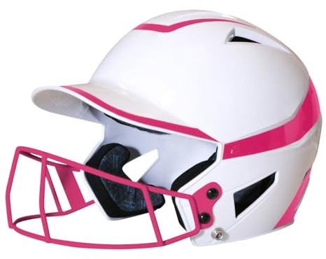 CHAMPRO Rise Pro Fastpitch HX Damen Softball-Schlaghelm mit Gesichtsmaske, Weiß, Optic Pink, Größe L