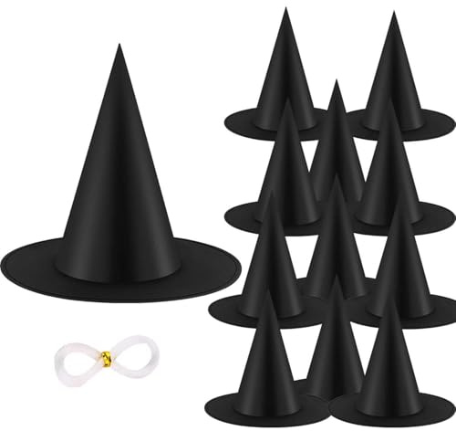 KSPOWWIN 12PCS Halloween Witch Hats Witch Costume Accessory, Black Witch Hat for Halloween Party Decoration