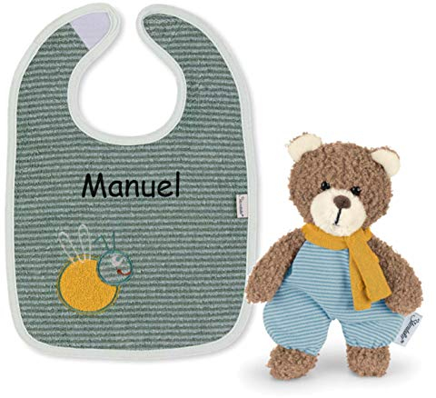 Sterntaler Baby Geschenkset mit Namen bestickt, Lätzchen + Kuscheltier Bär Ben, personalisiert zur Taufe, Geburt, Geschenkbox, Geschenkidee, Geschenk Baby-Erstausstattung Neugeborene